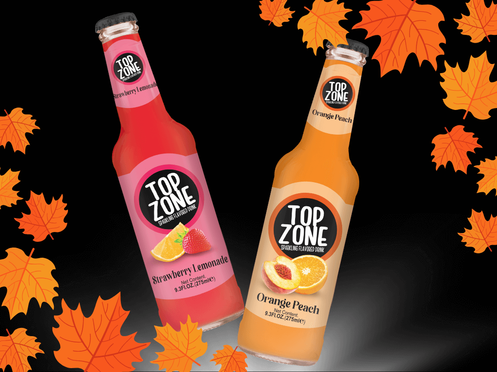 Image of two new flavors of their drinks surrounded by autumn leaves.